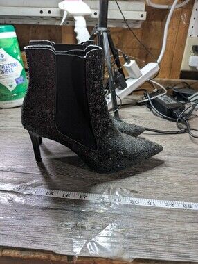 Zara Trafaluc Woman's Black Heeles Glittery Boots 3 Inch‎ Heel Size 39